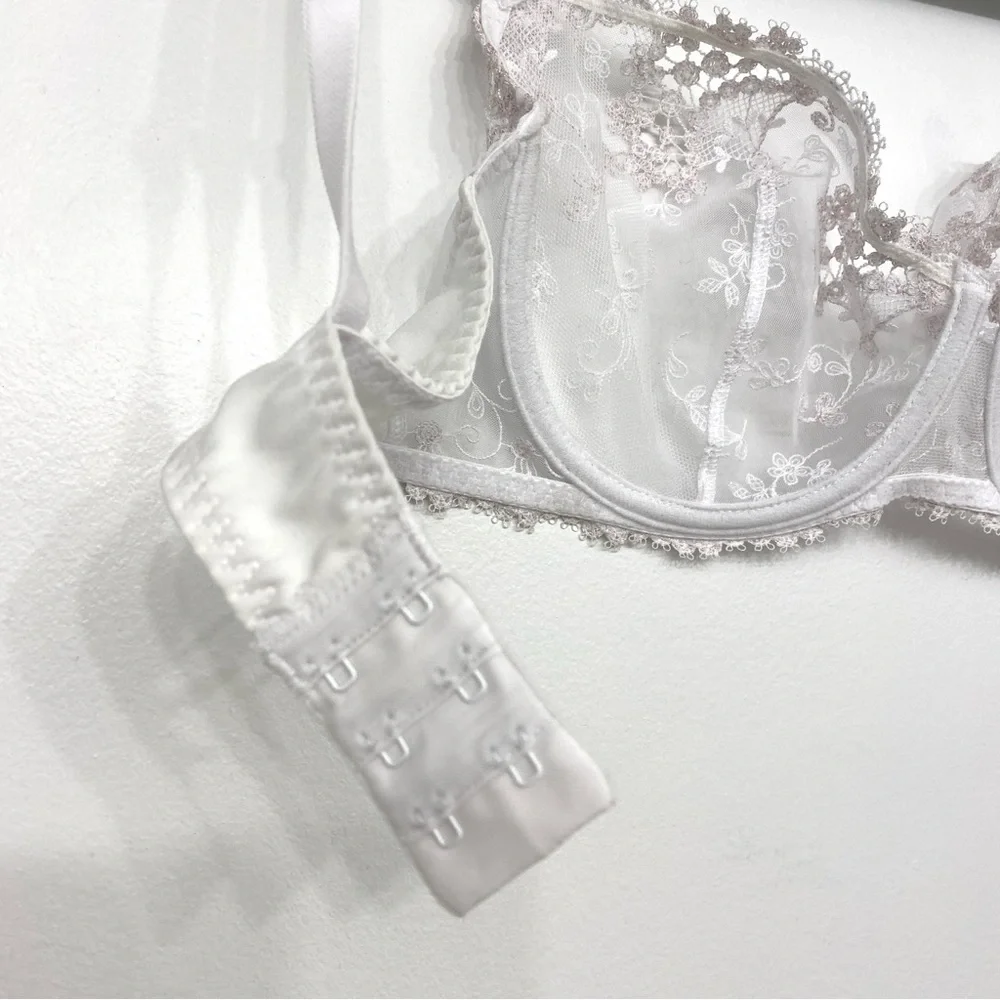 Simone Pérèle Wish Demi Bra 32E Crystal White Embroidered Underwire Bridal - Picture 10 of 15